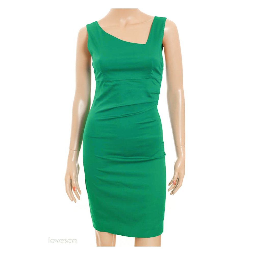 Green Asymmetrical Neck Mini Dress - Women's